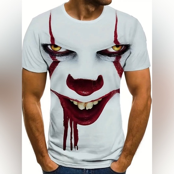Mens Halloween Pennywise “It” Scary Clown Short Sleeve T-Shirt Size XL - Picture 1 of 11